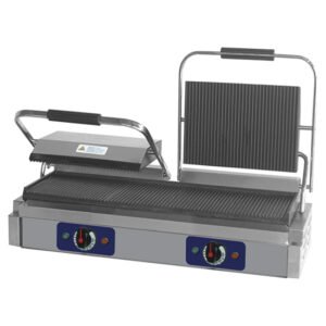 Kontaktgrill mit gerillten Gusseisen-Platten, untere Grillplatte 475x230 mm