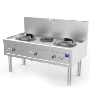 Gas-Wokkochfeld mit 2 Brenner 27,5 kW + 1 Suppenbrenner 9,2 kW, 1 Wasserhahn