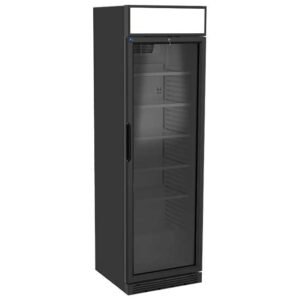Getränkekühlvitrine 373 Liter mit Glastür und Werbedisplay, 5 Roste, +1°/+10°C - Farbe schwarz