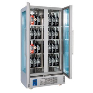 Weinkühlvitrine-Inselmodell mit 2 Türen für 128 Flaschen, +4°/+14°C