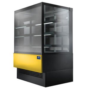 Kühltheke mit 3 Regalböden und gerader Frontverglasung, Umluft, +2°/+8°C, B=1800 mm - RAL9005