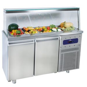 Saladette mit 2 Türen GN 1/1 und Glasstruktur, 4x GN 1/1 H=150 mm, -2°/+8°C