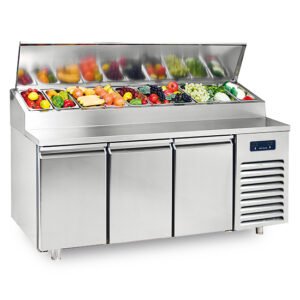 Kühl-Vorbereitungstisch mit 3 Türen 600x400 mm, 12x GN 1/3 H=150 mm, 0°/+10°C