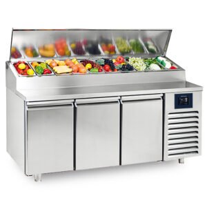 Kühl-Vorbereitungstisch mit 3 Türen 600x400 mm, 10x GN 1/3 H=150 mm, -2°/+8°C - WiFi