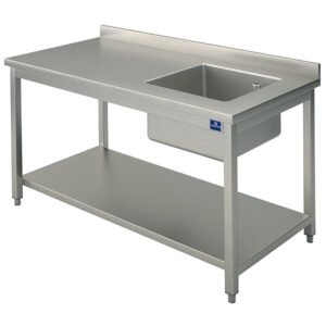 Arbeitstisch mit Becken rechts, mit Zwischenboden, mit Aufkantung, 1200x700 mm