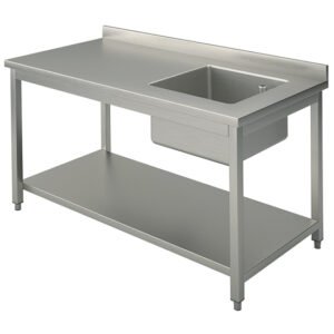 Arbeitstisch mit Becken rechts, mit Zwischenboden und Aufkantung, 1300x700 mm