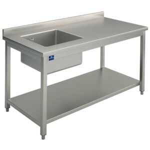 Arbeitstisch mit Becken links, mit Zwischenboden, mit Aufkantung, 1600x700 mm
