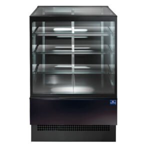 Warme Theke mit 3 Regalböden und gerader Frontverglasung, Umluft, B=1200 mm - RAL9005