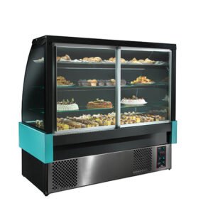 Kühltheke mit 3 Böden, Umluft, 2°/+8°C, B=900 mm - RAL9005