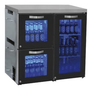 Barkühlschrank rechts mit 1 Glasflügeltür und 2 Glasschubladen, 90 Flaschen