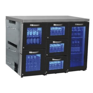 Barkühlschrank rechts mit 1 Glasflügeltür und 5 Glasschubladen, 90 Flaschen, 0°/+8°C