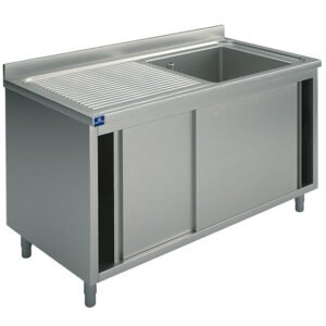 Spülschrank, 1 Becken, Tropftasse links, mit Schiebetüren, 1400x600 mm