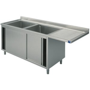 Spülschrank mit Schiebetüren für Einbau-Geschirrspüler, 2 Becken links, 1800x700 mm