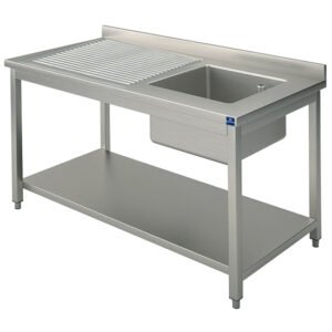 Spültisch, 1 Becken, Tropftasse links, auf Beinen, mit Zwischenboden, 1400x700 mm