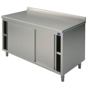 Neutraler Arbeitsschrank mit Schiebetüren und Aufkantung, 2000x600 mm