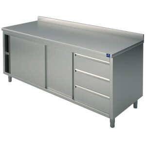 Neutraler Arbeitsschrank mit eingebauter Schubladeneinheit rechts, mit Aufkantung, 1500x600 mm