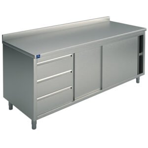 Neutraler Arbeitsschrank mit eingebauter Schubladeneinheit links, mit Aufkantung, 1500x600 mm