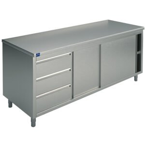 Neutraler Arbeitsschrank mit eingebauter Schubladeneinheit links, ohne Aufkantung, 1800x600 mm