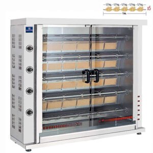 Gas-Hähnchengrill mit Beleuchtung, 5 Spieße für 20-25 Hähnchen
